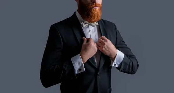 Cropped View Man Studio Shot Tuxedo Man Wearing Elegant Tuxedo — Stock Photo, Image