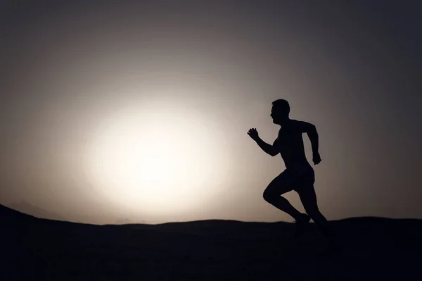 Silhouette Man Runner Guy Running Outdoor Clear Sky Background Copy — Stock Photo, Image