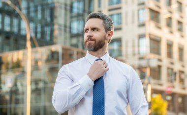 Kravatlı profesyonel iş adamı imajı. Profesyonel iş adamı. Kentsel altyapıda bir iş adamı. Profesyonel iş adamı. Sokakta gömlek giyiyor..