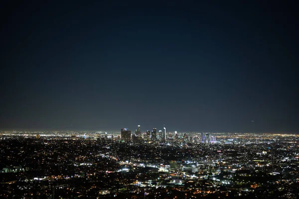 Los Ángeles California Vista Nocturna Ciudad Iluminada Con Rascacielos Horizonte — Foto de Stock