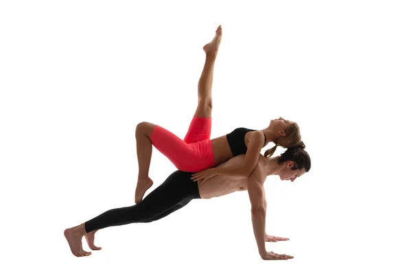 Sport Yoga Couple White Studio Background Photo Sport Yoga Couple — Stock Photo, Image