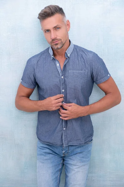 Caucasian Mature Guy Wear Shirt Studio Caucasian Mature Guy Background — Stock Photo, Image