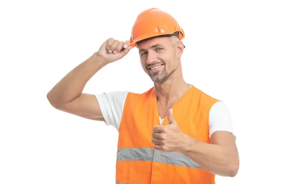 Man Laborer Background Thumb Photo Man Laborer Wearing Reflective Vest — Stock Photo, Image