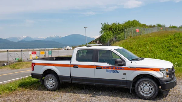 stock image Wrangell, Alaska USA - May 26, 2019: Ford F-150 pickup municipal car department of transportation and public facilities, side view.