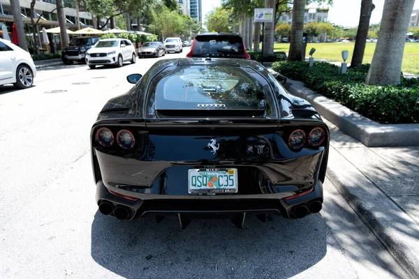Miami Beach Florida Usa April 2021 Black Ferrari F12 Berlinetta — Zdjęcie stockowe