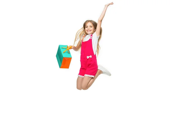 Счастливая Девочка Подросток Прыгает После Покупок Студии Девочка Подросток Прыгает — стоковое фото