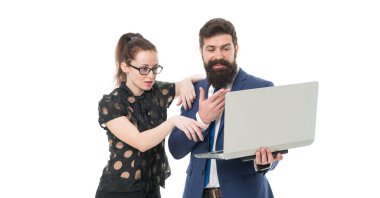 Müşterilerimizin söylediklerini. İş çifti bilgisayar kullanır. Bilgisayar teknolojisi iş başında. E-ticaret. İş iletişimindeki teknolojiyi kullanarak. Yeni teknoloji. Modern hayat. Teknolojiden en iyi şekilde yararlanın.