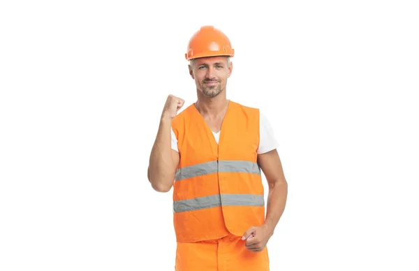 Successful Man Engineer Background Photo Man Engineer Wearing Reflective Vest — Stock Photo, Image