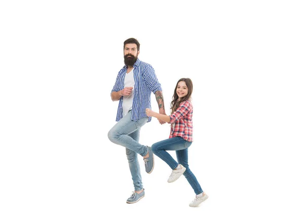 Trust your crazy ideas. Happy family enjoy studio photo shoot. Bearded man and small child share trust relations. Family trust and love. Family values. Care you can trust.