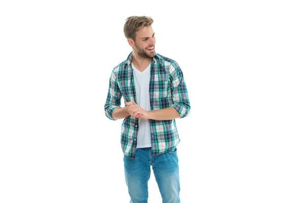 Photo Cheerful Casual Man Wearing Checkered Shirt Casual Man Isolated — Stock Photo, Image