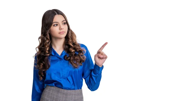 Teenager Business Mädchen Zeigt Auf Hintergrund Foto Von Teen Business — Stockfoto