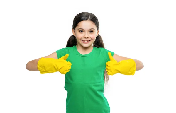 작업실에서 청소하는 손가락으로 배경에 청소부 청소하는 여자의 하얗게 청소부 — 스톡 사진