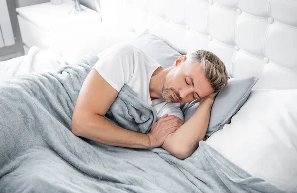 Mature Man Sleeping Bedroom Early Morning — Stockfoto