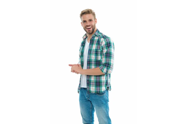 Bild Eines Millennial Mannes Mit Kariertem Hemd Millennial Mann Isoliert — Stockfoto