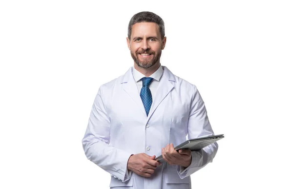 Szczęśliwy Lekarz Prezentujący Zdrowie Tle Zdjęcie Zdrowia Lekarza Tabletkami Lekarz — Zdjęcie stockowe