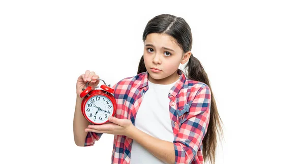 Sad Punctual Teen Girl Alarm Isolated White Punctual Teen Girl — Stock Photo, Image