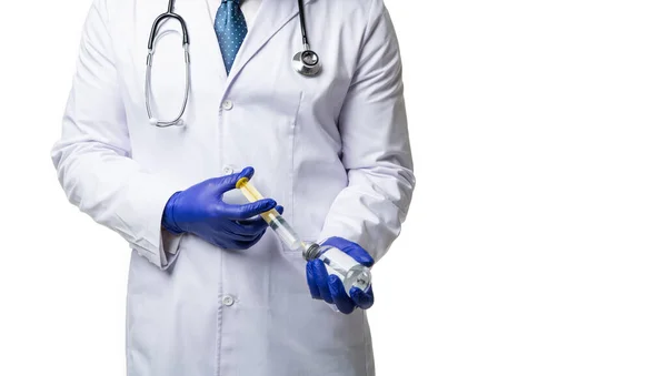 Γιατρός Κάνει Την Ένεση Εμβολιασμού Στο Φόντο Banner Φωτογραφία Του — Φωτογραφία Αρχείου
