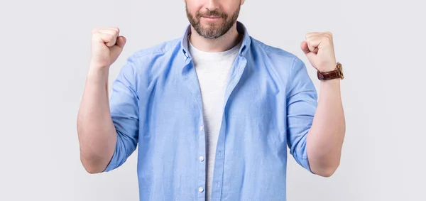 Winning Man Win Yes Gesture Isolated Grey Background Cropped Winning — Stock Photo, Image