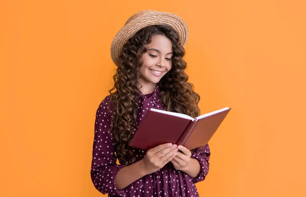 Positive Child Frizz Hair Read Book Yellow Background — Foto Stock