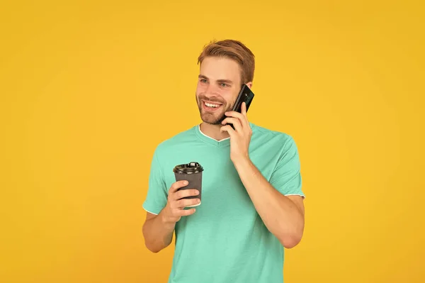 Voice Contact Telephone Connection Young Man Talk Cellphone Phone Call — Foto de Stock