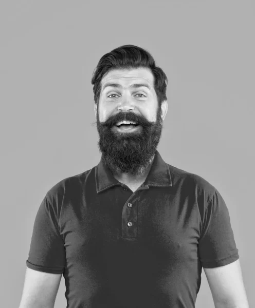 Confident Handsome Bearded Man Orange Background Hair Beard Care Happy — Stock fotografie
