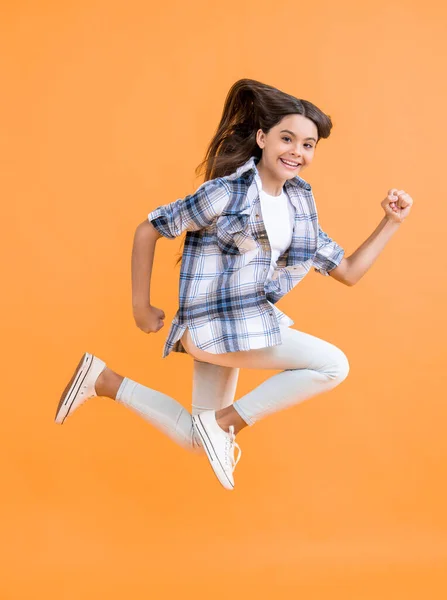 Photo Teen Girl Jump Wearing Checkered Shirt Teen Girl Isolated — Foto de Stock