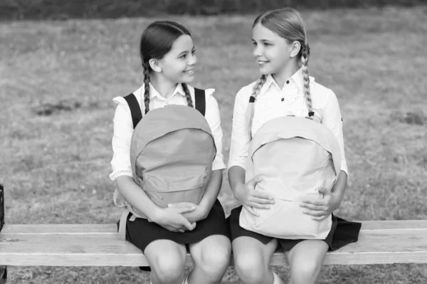 Back School Two Smiling Teen Children School Outdoor Friendship School — Stockfoto