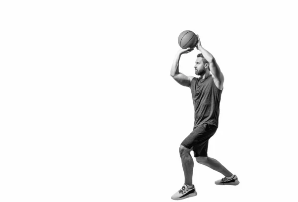 Всю Длину Спортсмен Играет Баскетбол Спортивной Одежде Спортсмен Играет Данк — стоковое фото