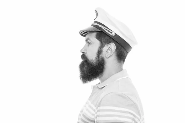 Bearded Man Profile Portrait Serious Man Wearing Captain Hat Man — Stockfoto