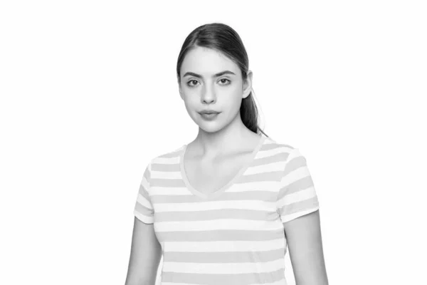 白い背景に隔離された夏のストライプTシャツの少女 — ストック写真