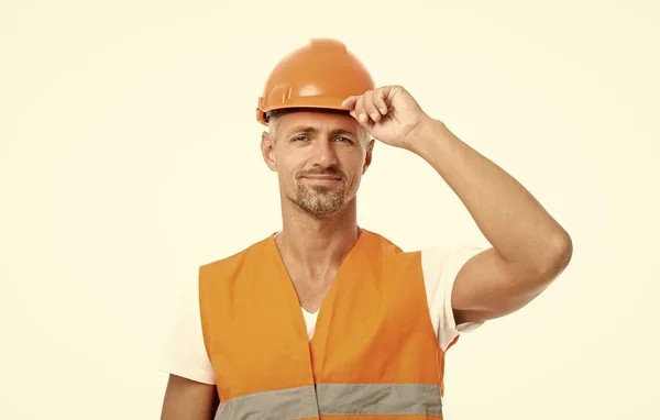 Photo Happy Man Laborer Wearing Reflective Vest Man Laborer Isolated — Stockfoto