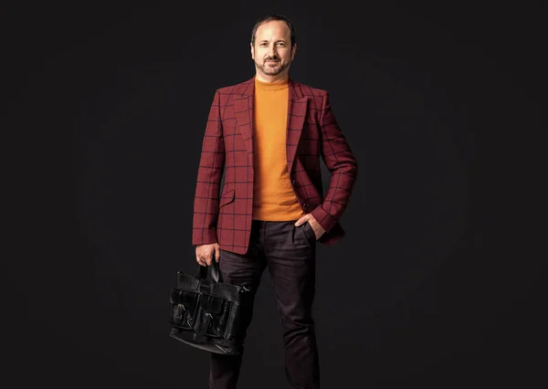 Handsome Stylish Man Hold Briefcase Studio Briefcase Trendy Man Photo — Stock Photo, Image