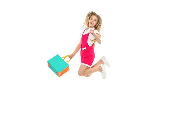 Obrázek Dospívající Dívka Skákání Nakupování Dospívající Dívka Skákání Nakupování Izolované — Stock fotografie