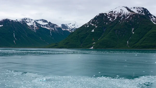 アラスカの海に浮かぶ山の風景 自然の風景山の写真 山の景色の自然 雪の山の風景 — ストック写真