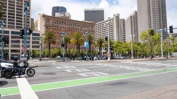 San Francisco Usa May 2019 Street Road Square Crosswalk Biker — Stock Photo, Image