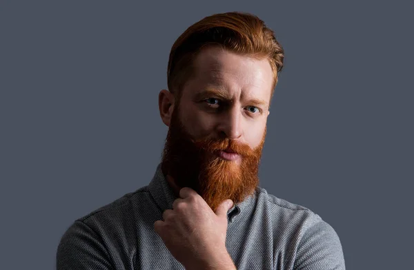 Portrait Unshaven Guy Beard Moustache Isolated Grey Background Studio Shot — Stock Photo, Image