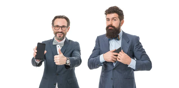 会议上的业务交流 团队成功 成熟的男人灵活的业务 协作和团队精神 男人通过电话交谈的伙伴 留着胡子的商人穿着正装 在网上冲浪 — 图库照片