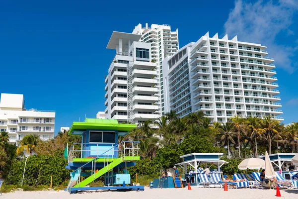 Badvakt Miami Beach Centrum Sommaren Badvakt Vid Miami Beach Holiday — Stockfoto