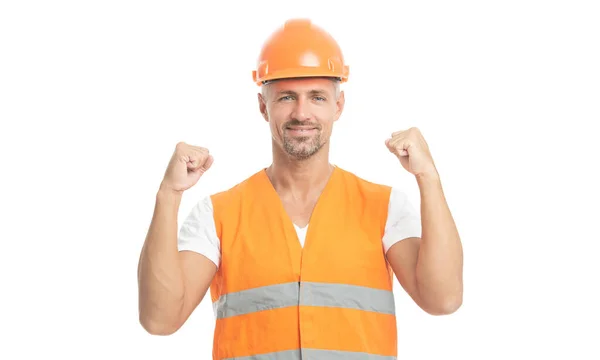 Φωτογραφία Του Χαρούμενος Μηχανικός Άνθρωπος Φορώντας Ανακλαστικό Γιλέκο Άνθρωπος Μηχανικός — Φωτογραφία Αρχείου