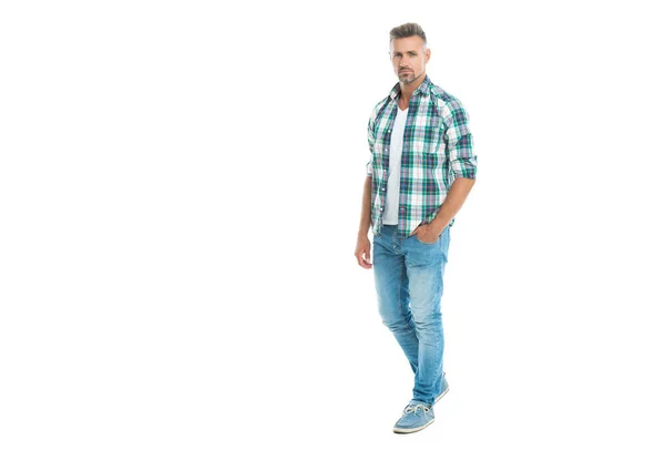 Ein Lässiger Mann Kariertem Hemd Und Jeans Werbung Ein Cooler — Stockfoto