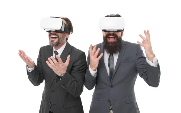 Technologies Mature Men Beard Formal Suit Businessmen Wear Glasses Digital — Fotografia de Stock