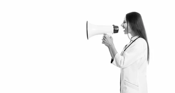 Doctor Announcer Make Offer Isolated White Background Copy Space Doctor — Stock Photo, Image