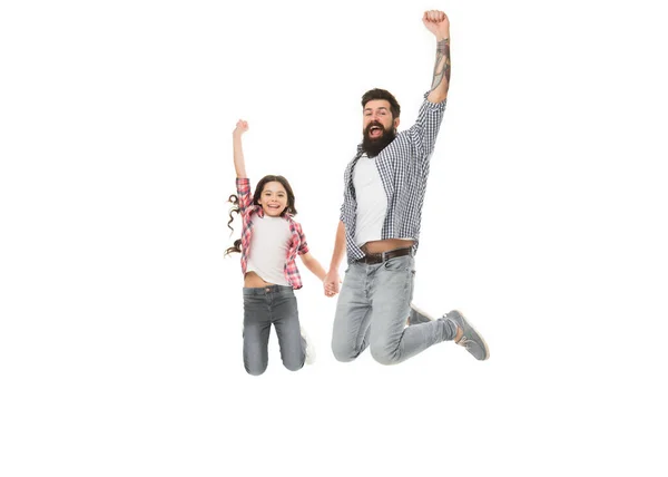 Jump Your Father Best Happy Father Little Daughter Jumping Joy — Stock fotografie