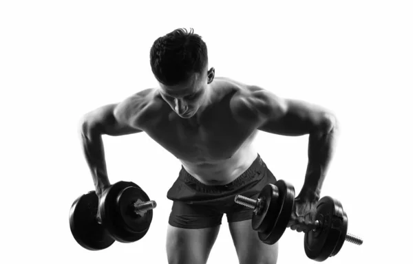 Trening Siłowy Bicepsów Tricepsów Sporcie Podnoszenia Ciężarów Sportowiec Hantlami Gimnastycznymi — Zdjęcie stockowe