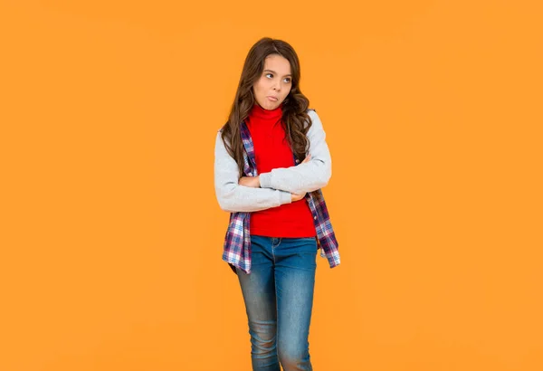 Childhood Child Express Emotions Upset Teen Girl Has Long Curly — Stock Photo, Image