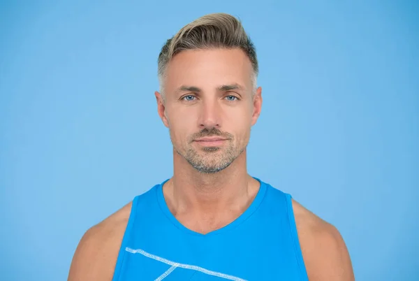 Portrait Handsome Man Grizzled Man Face Blue Background Sportsman Sports — Stockfoto