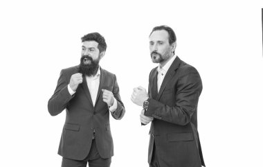 Keyfi yerinde ve uysal. İş eğitimi için. Başarılı bir girişimcilikti. Ortaklık projesi. İş ekibi. Resmi giysiler içinde sakallı iş adamları. İş toplantısı. İşbirliği ve takım çalışması.