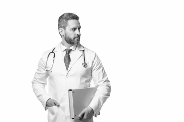 Γιατρός Κρατάει Φάκελο Γιατρός Λευκό Παλτό Επαγγελματική Ιατρική Υπηρεσία Γιατρός — Φωτογραφία Αρχείου