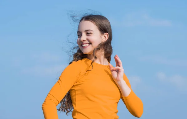 Teen Girl Happy Face Sky Background — Stock Photo, Image