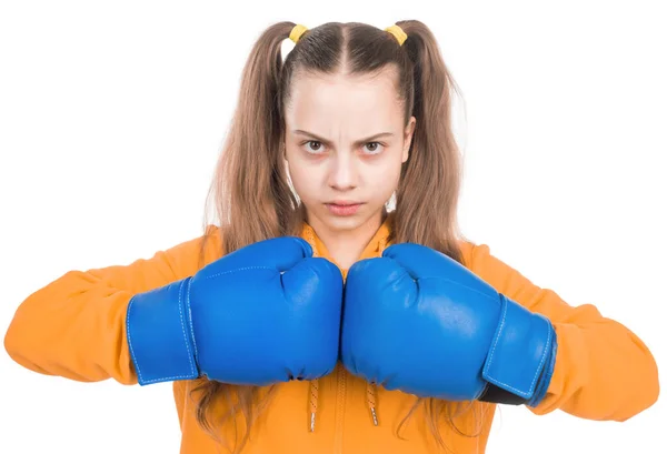 Serio Adolescente Chica Boxeador Guantes Boxeo Listo Para Luchar Puñetazo —  Fotos de Stock